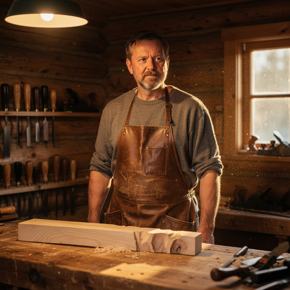 Portrait of a Danish craftsman working in his workshop