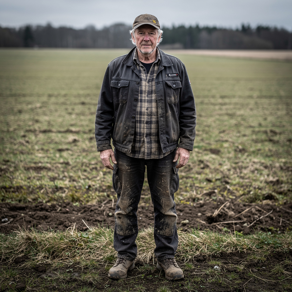 Portrait of a Danish farmer standing in his field